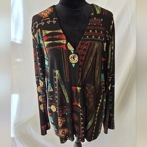 Chico's travelers women 3/XL  one button front top long sleeve slinky.